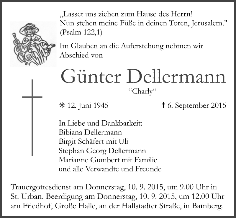  Traueranzeige für Günter Dellermann vom 10.09.2015 aus MGO