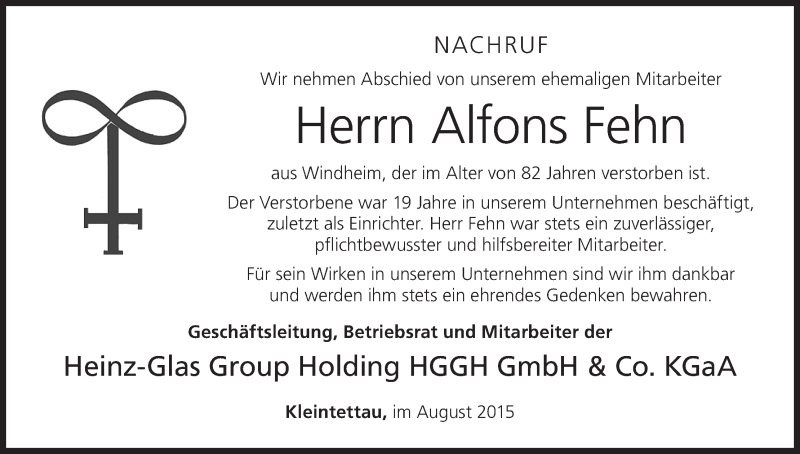  Traueranzeige für Alfons Fehn vom 11.08.2015 aus MGO
