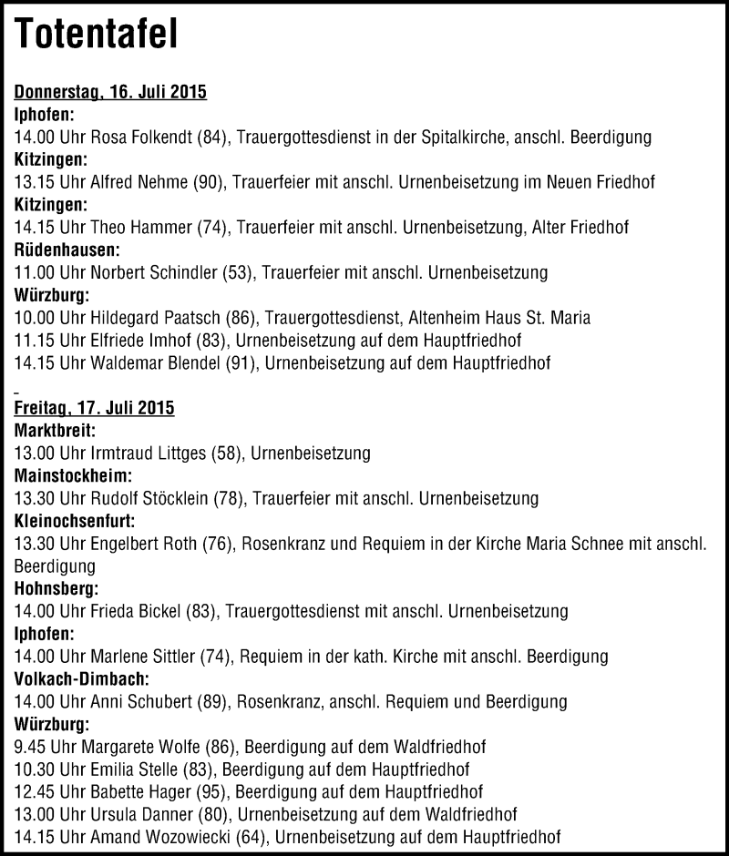  Traueranzeige für Rudolf Stöcklein vom 16.07.2015 aus MGO