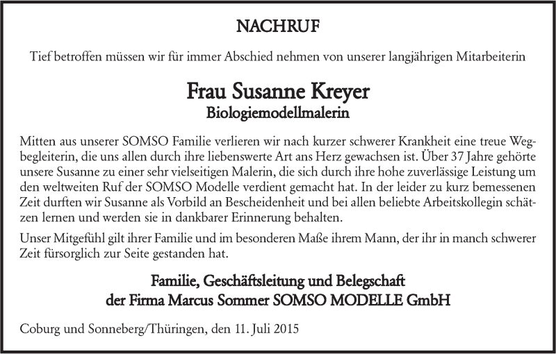  Traueranzeige für Susanne Kreyer vom 11.07.2015 aus MGO