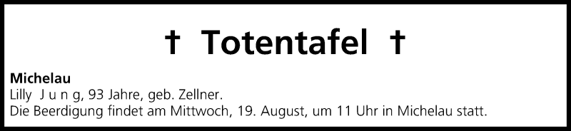  Traueranzeige für Totentafel vom 19.08.2015 vom 19.08.2015 aus MGO