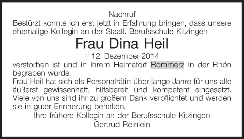  Traueranzeige für Dina Heil vom 21.02.2015 aus MGO