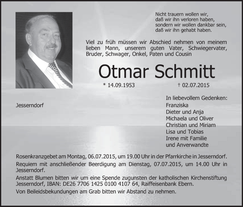 Traueranzeige für Otmar Schmitt vom 04.07.2015 aus MGO