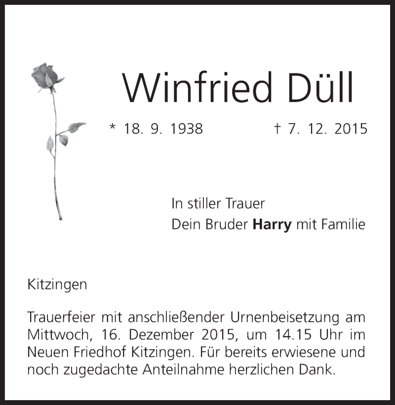  Traueranzeige für Winfried Düll vom 12.12.2015 aus MGO