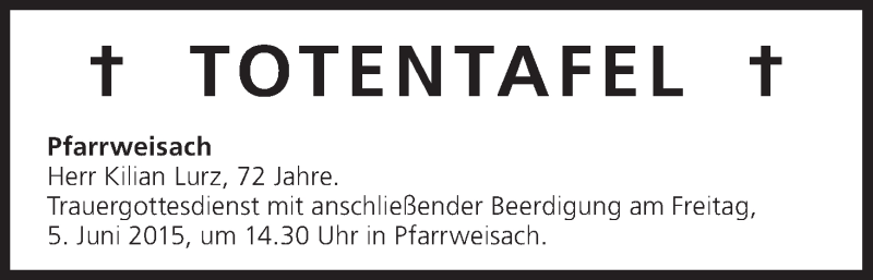  Traueranzeige für Totentafel vom 04.06.2015 vom 04.06.2015 aus MGO