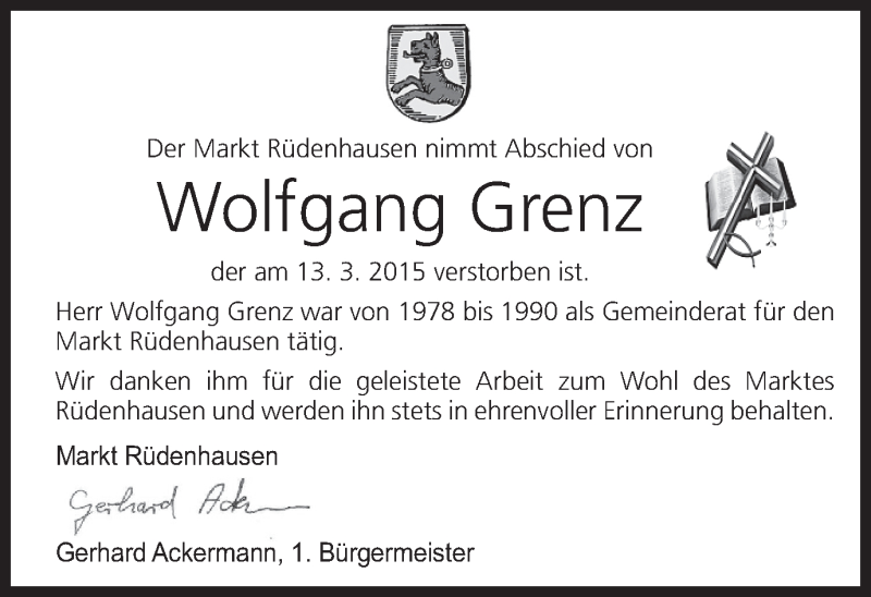  Traueranzeige für Wolfgang Grenz vom 17.03.2015 aus MGO