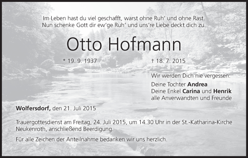  Traueranzeige für Otto Hofmann vom 21.07.2015 aus MGO