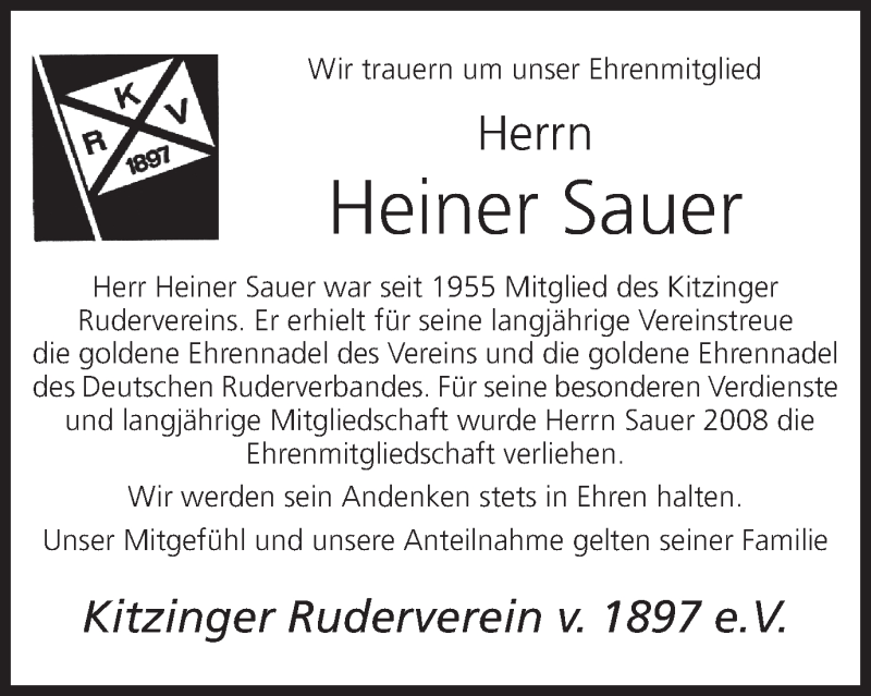 Traueranzeige für Heiner Sauer vom 15.04.2015 aus MGO