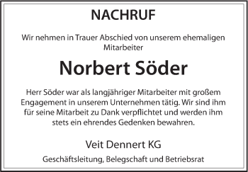Anzeige von Norbert Söder von MGO