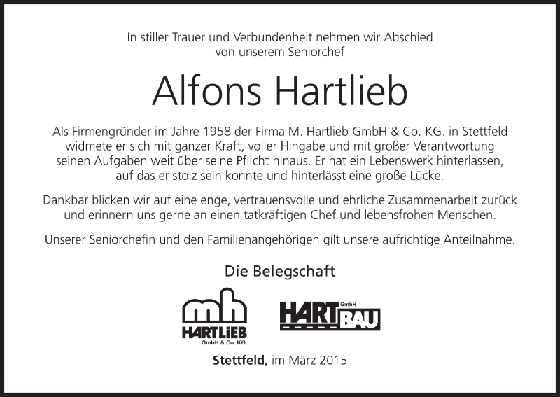  Traueranzeige für Alfons Hartlieb vom 06.03.2015 aus MGO