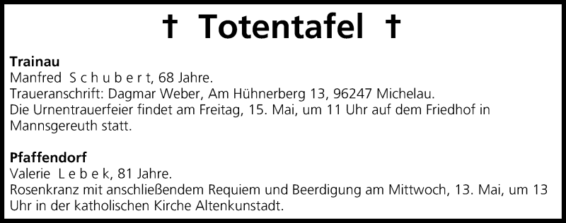  Traueranzeige für Totentafel vom 13.05.2015 vom 13.05.2015 aus MGO