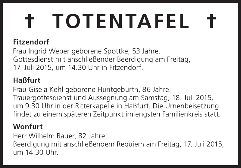  Traueranzeige für Gisela Kehl vom 16.07.2015 aus MGO