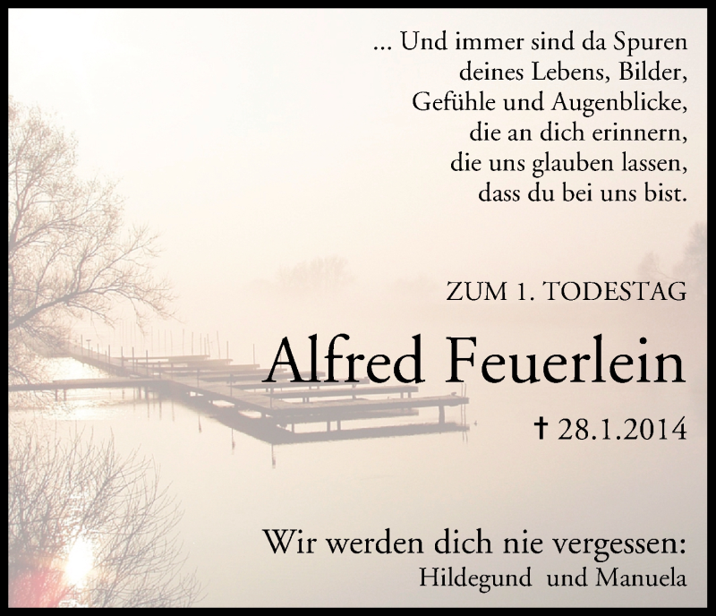  Traueranzeige für Alfred Feuerlein vom 28.01.2015 aus MGO