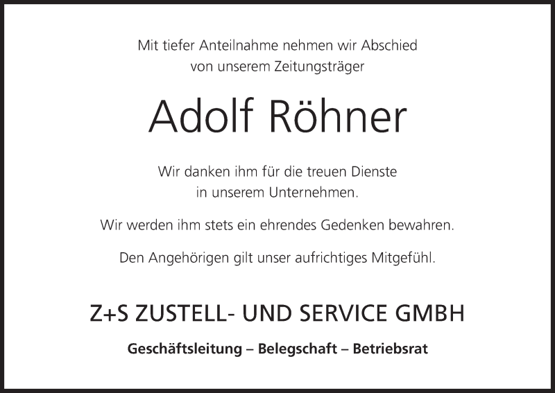  Traueranzeige für Adolf Röhner vom 11.07.2015 aus MGO