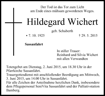 Anzeige von Hildegard Wichert von MGO