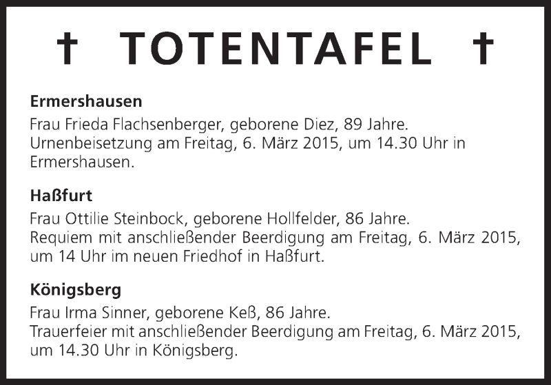  Traueranzeige für Totentafel vom 05.03.2015 vom 05.03.2015 aus MGO