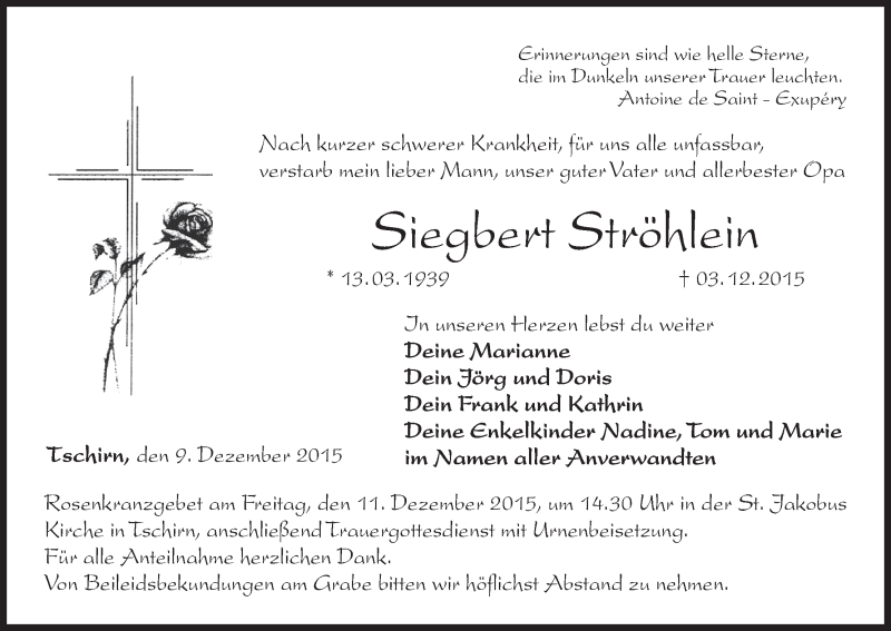  Traueranzeige für Siegbert Ströhlein vom 09.12.2015 aus MGO