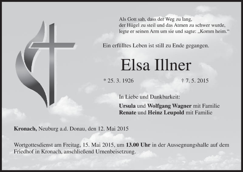  Traueranzeige für Elsa Illner vom 12.05.2015 aus MGO
