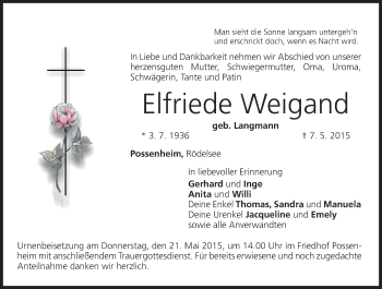 Anzeige von Elfriede Weigand von MGO