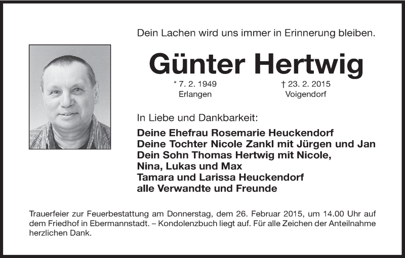  Traueranzeige für Günter Hertwig vom 25.02.2015 aus MGO