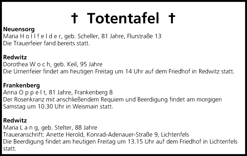  Traueranzeige für Totentafel vom 27.02.2015 vom 27.02.2015 aus MGO