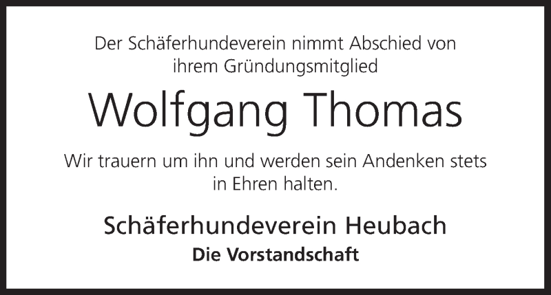  Traueranzeige für Wolfgang Thomas vom 04.12.2015 aus MGO