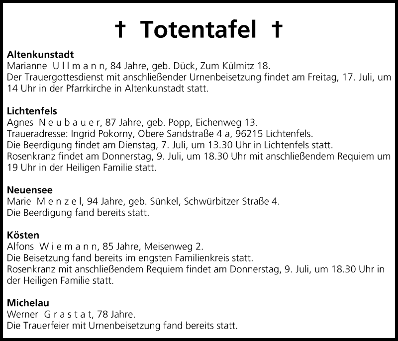  Traueranzeige für Werner Grastat vom 07.07.2015 aus MGO