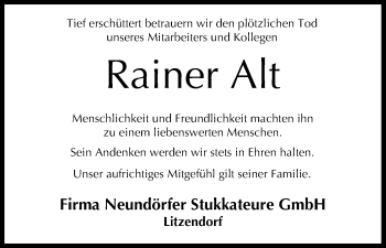 Anzeige von Rainer Alt von MGO