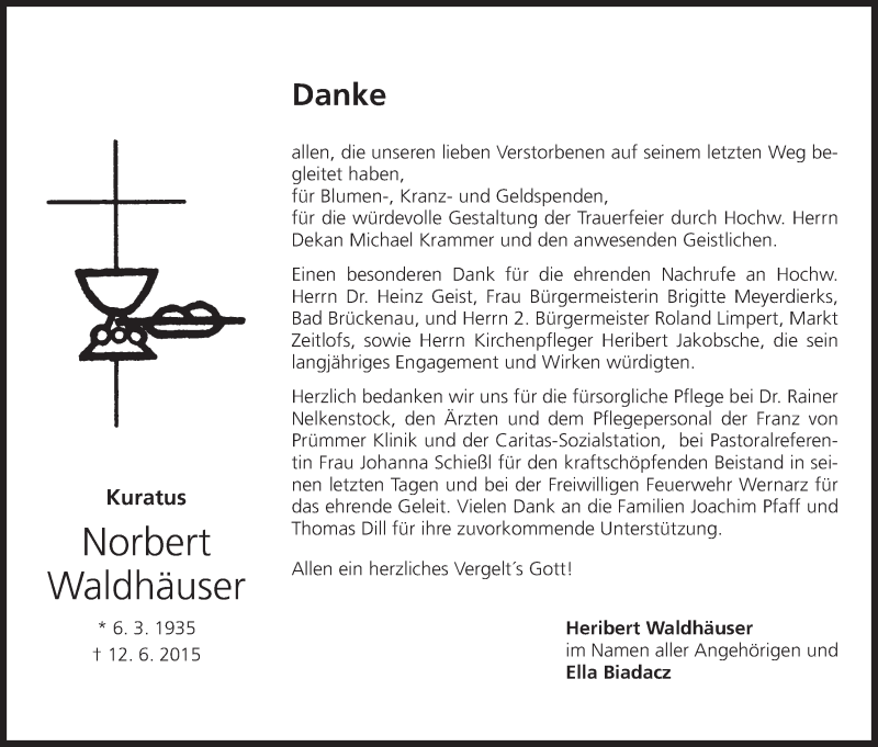  Traueranzeige für Norbert Waldhäuser vom 27.06.2015 aus MGO