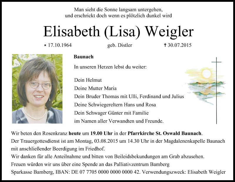  Traueranzeige für Elisabeth Weigler vom 01.08.2015 aus MGO