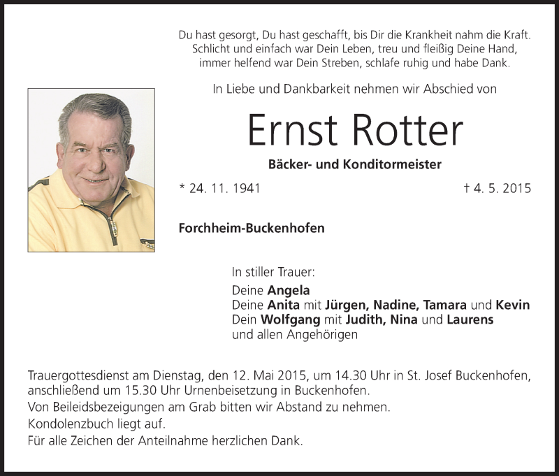 Ernst Rotter | Traueranzeige | trauer.inFranken.de