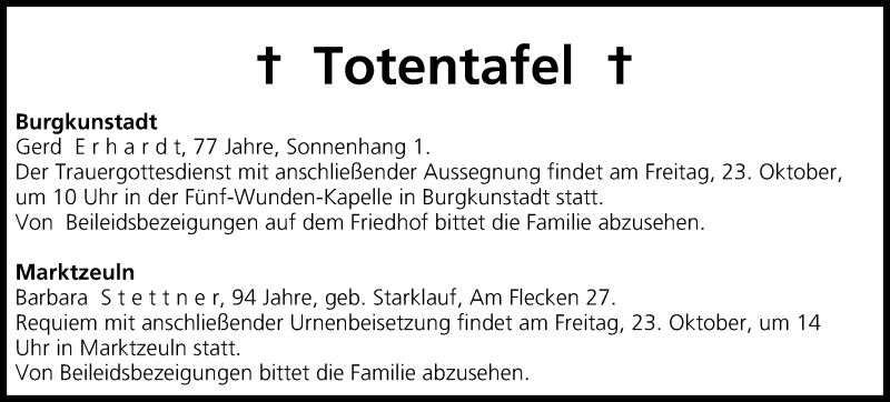  Traueranzeige für Totentafel vom 22.10.2015 vom 22.10.2015 aus MGO