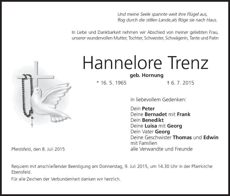  Traueranzeige für Hannelore Trenz vom 08.07.2015 aus MGO