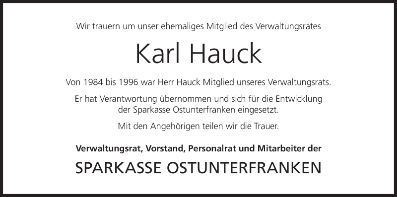  Traueranzeige für Karl Hauck vom 15.12.2015 aus MGO