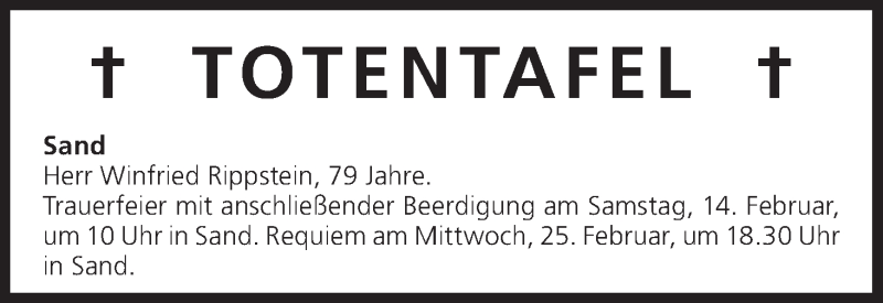  Traueranzeige für Totentafel vom 14.02.2015 vom 14.02.2015 aus MGO
