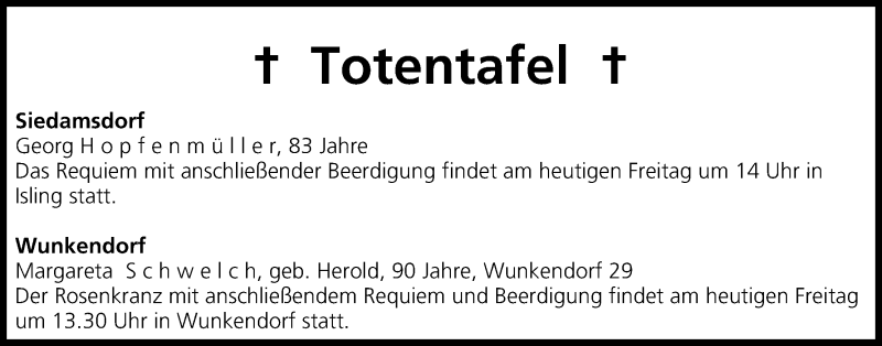  Traueranzeige für Totentafel vom 23.01.2015 vom 23.01.2015 aus MGO