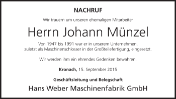 Anzeige von Johann Münzel von MGO