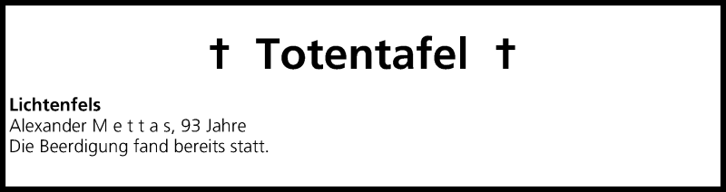  Traueranzeige für Totentafel vom 06.02.2015 vom 06.02.2015 aus MGO