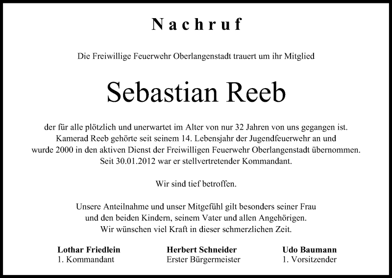  Traueranzeige für Sebastian Reeb vom 06.06.2015 aus MGO