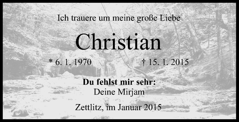  Traueranzeige für Christian Weisath vom 21.01.2015 aus MGO