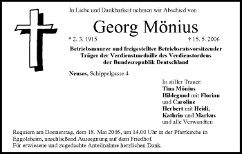Anzeige von Georg Mönius von MGO
