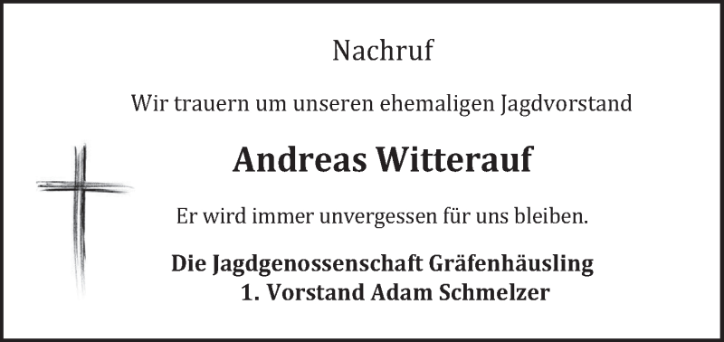  Traueranzeige für Andreas Witterauf vom 26.06.2015 aus MGO