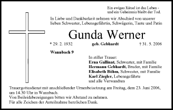 Anzeige von Gunda Werner von MGO