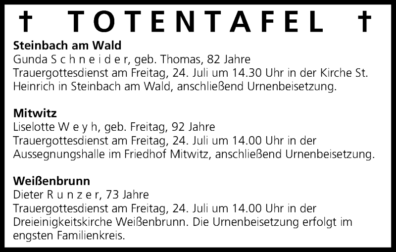  Traueranzeige für Liselotte Weyh vom 23.07.2015 aus MGO