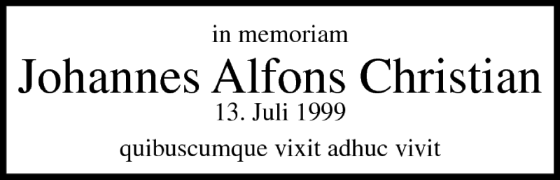  Traueranzeige für Johannes Alfons Christian vom 13.07.2006 aus MGO