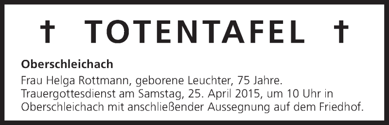  Traueranzeige für Totentafel vom 25.04.2015 vom 25.04.2015 aus MGO