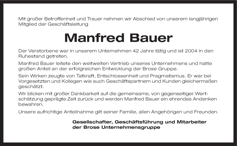  Traueranzeige für Manfred Bauer vom 17.03.2015 aus MGO