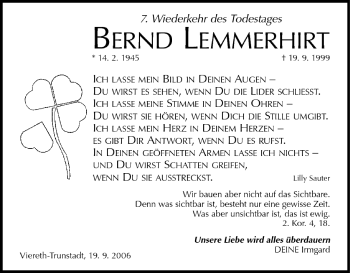 Anzeige von Bernd Lemmerhirt von MGO