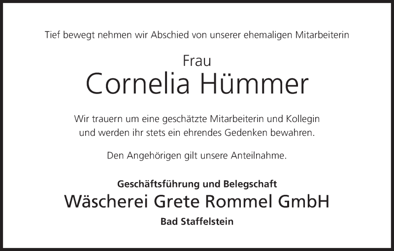  Traueranzeige für Cornelia Hümmer vom 11.03.2015 aus MGO