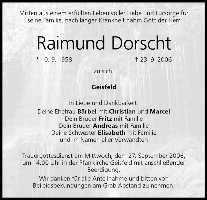  Traueranzeige für Raimund Dorscht vom 26.09.2006 aus MGO